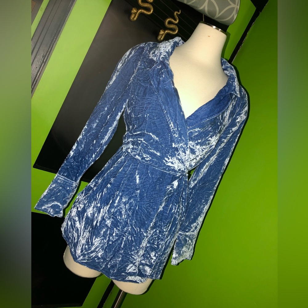 NWOT Free People Viola Velvet Wrapped Dress/Romper in Blue